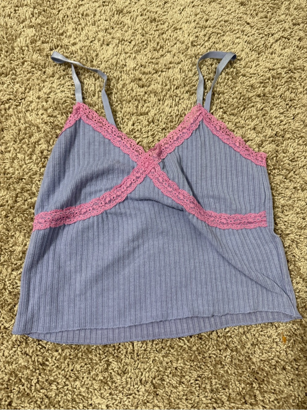 wild fable Lavender Ribbed Top with Pink Lace Trim